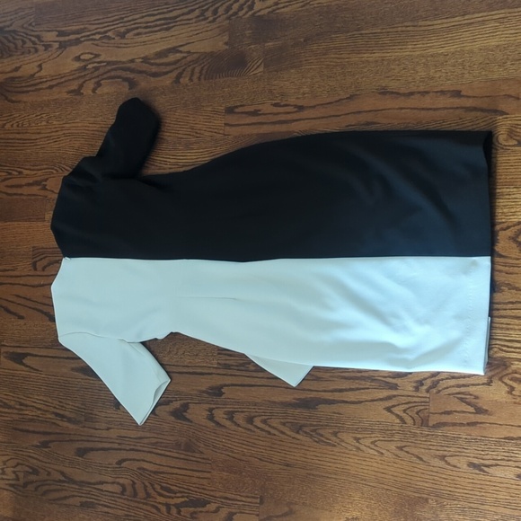 Calvin Klein Black and White Side Tie Short Sleeve Classic Career Dress Sz 2 - Picture 4 of 10